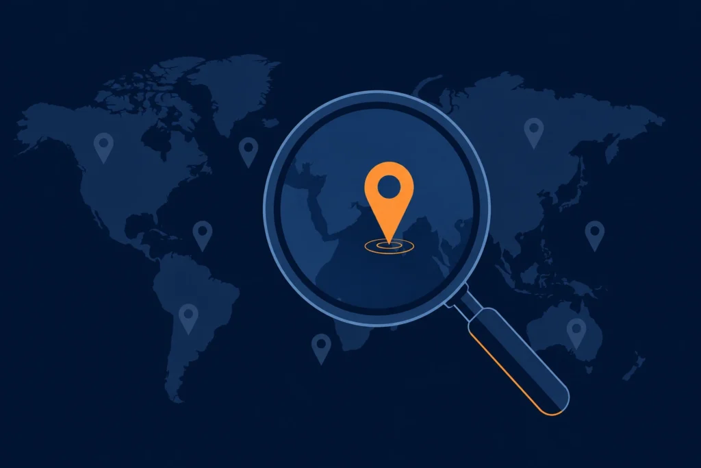 Magnifying glass highlighting one destination, symbolizing niche focus in a travel agency business