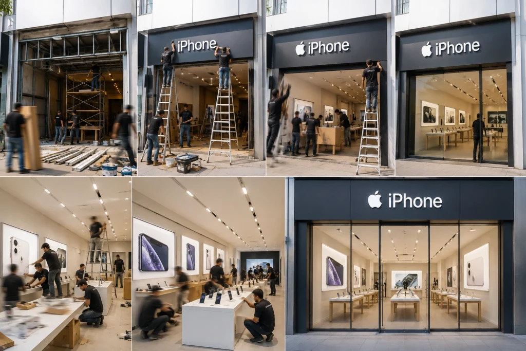 Fast store buildout showing rapid iPhone Mobile Shop expansion and setup